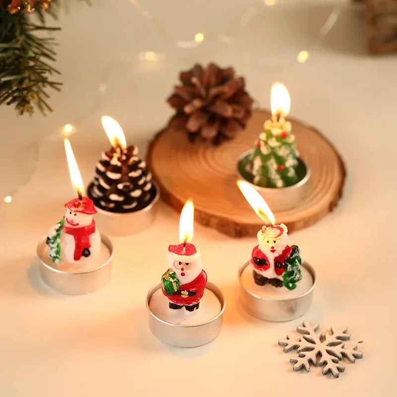 3pcs Christmas Candles Santa Claus Snowmen Tin Cans Candle Christmas Decorations for Home Navidad New Year Gifts  Mini Candles