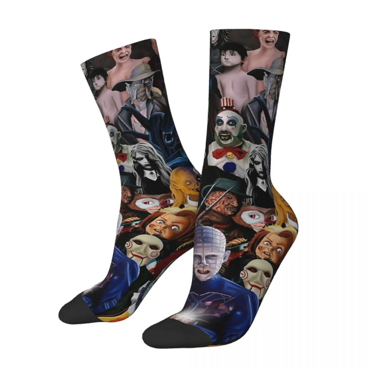 Happy Funny Men's Socks Horror Vintage Harajuku Saw Horror Film Hip Hop Novelty Seamless Crew Crazy Sock Gift Printed