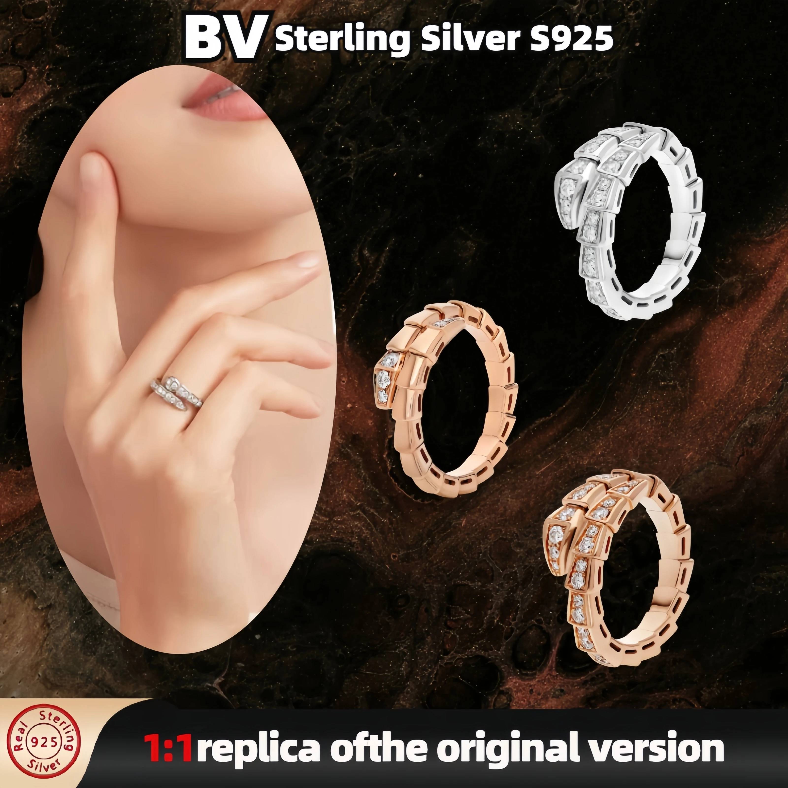 New high-quality pure silver s925 manufacturing snake shaped design ring SERPENTI VIPER series BV brand design high-end luxury g