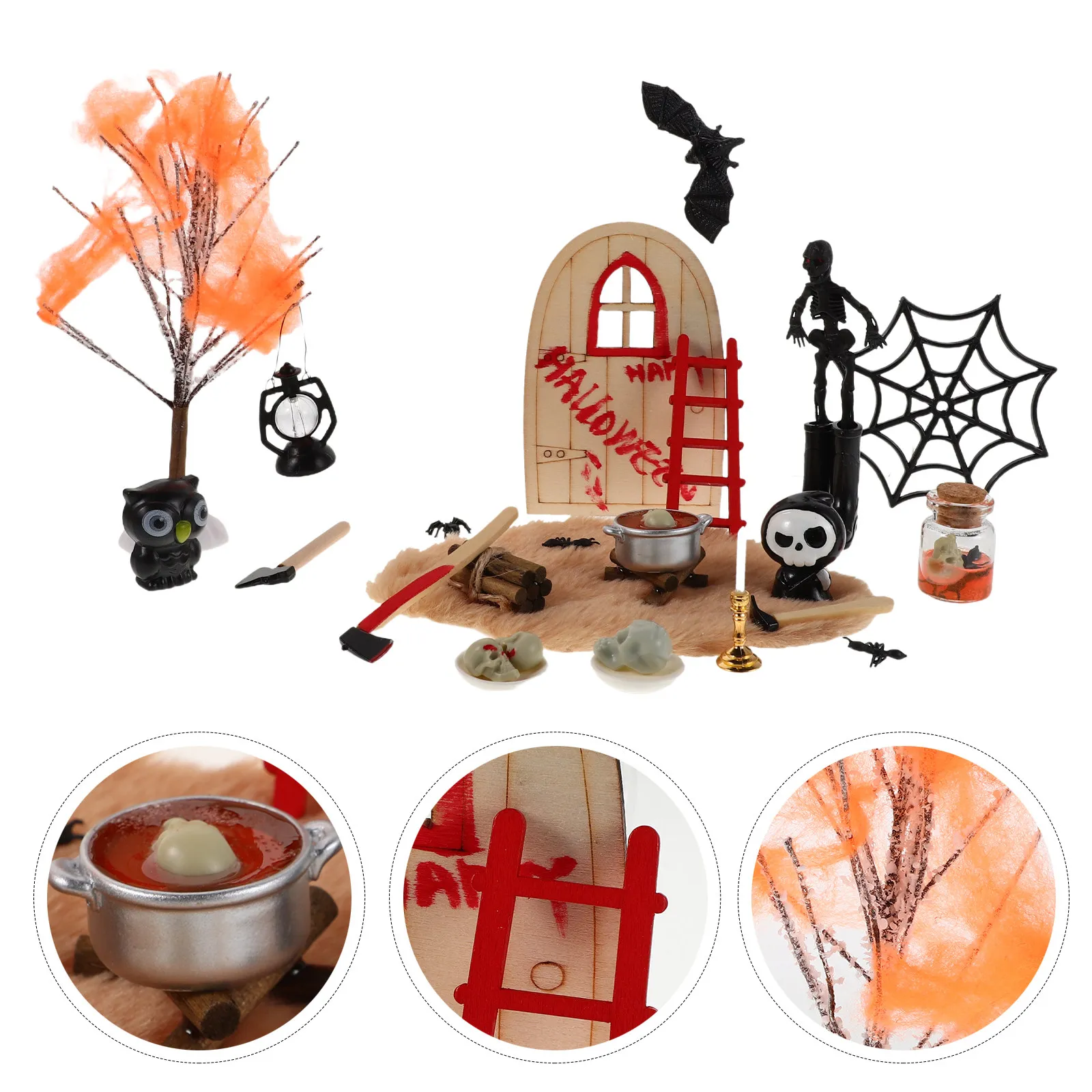 1Set Halloween Miniature Ornament Set Realistic Resin Spooky Themes for Dollhouse Mini Garden Village Haunted Scene Party Decor