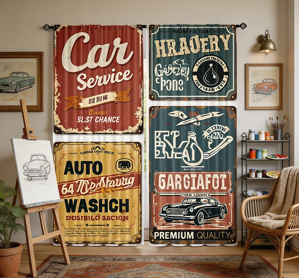 2PCS Digital Printed Curtains with Vintage Highway Design, Stylish Window Drapes for Living Room Bedroom Home Decoration