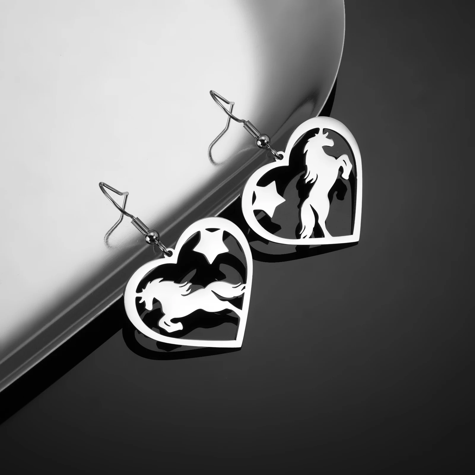 Cazador Pferdeherz-Anhänger-Ohrringe für Damen, Edelstahl, goldfarben, Tierschmuck, Ohrringe, Geburtstag, Valentinstag, Geschenk – Detail 13