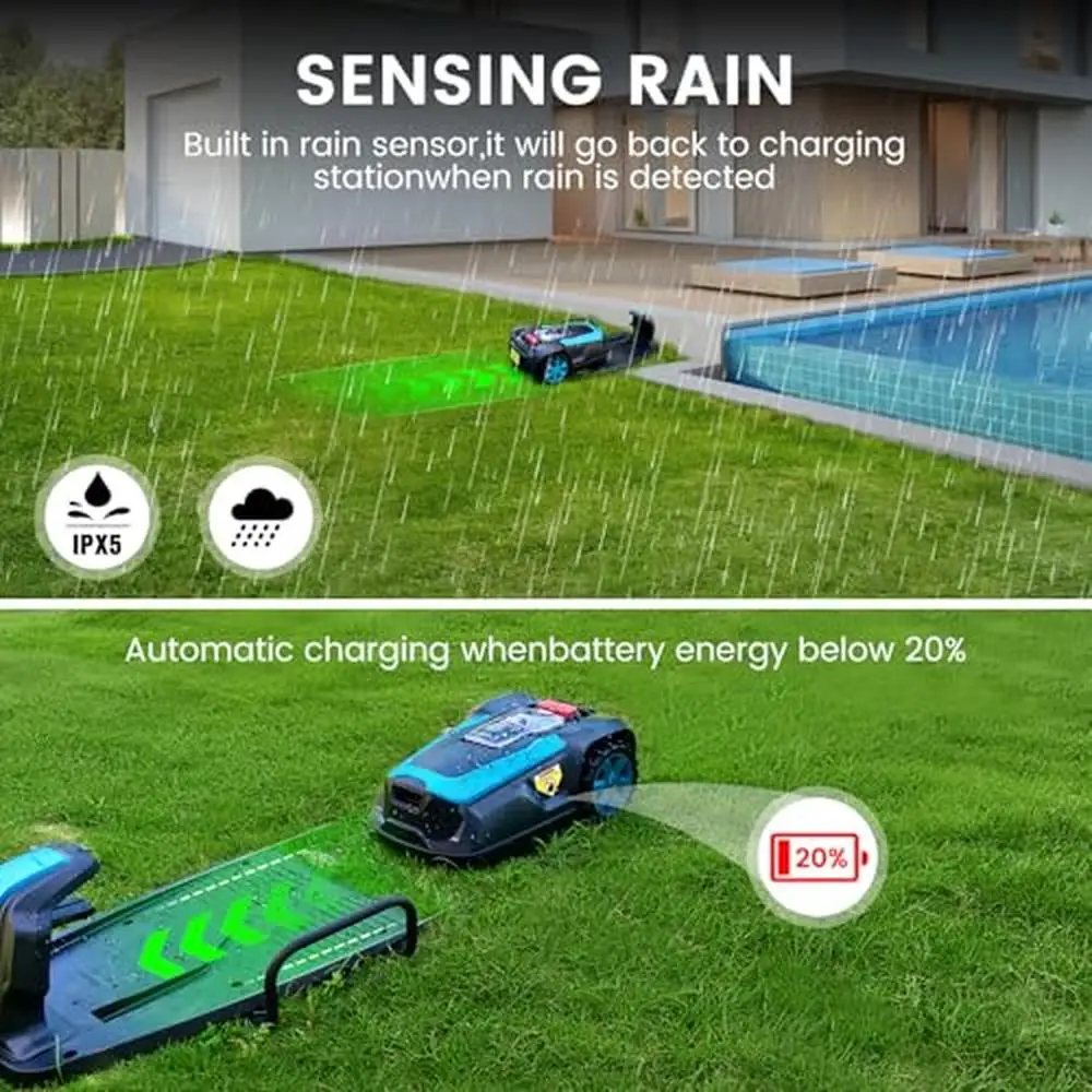 20 V 4,0 Ah Smart-Roboter-Rasenmäher, APP-Steuerung, selbstaufladendes Bluetooth/Wi-Fi-Grenndraht, IPX5, wasserdicht, wetterbeständig, 1/4