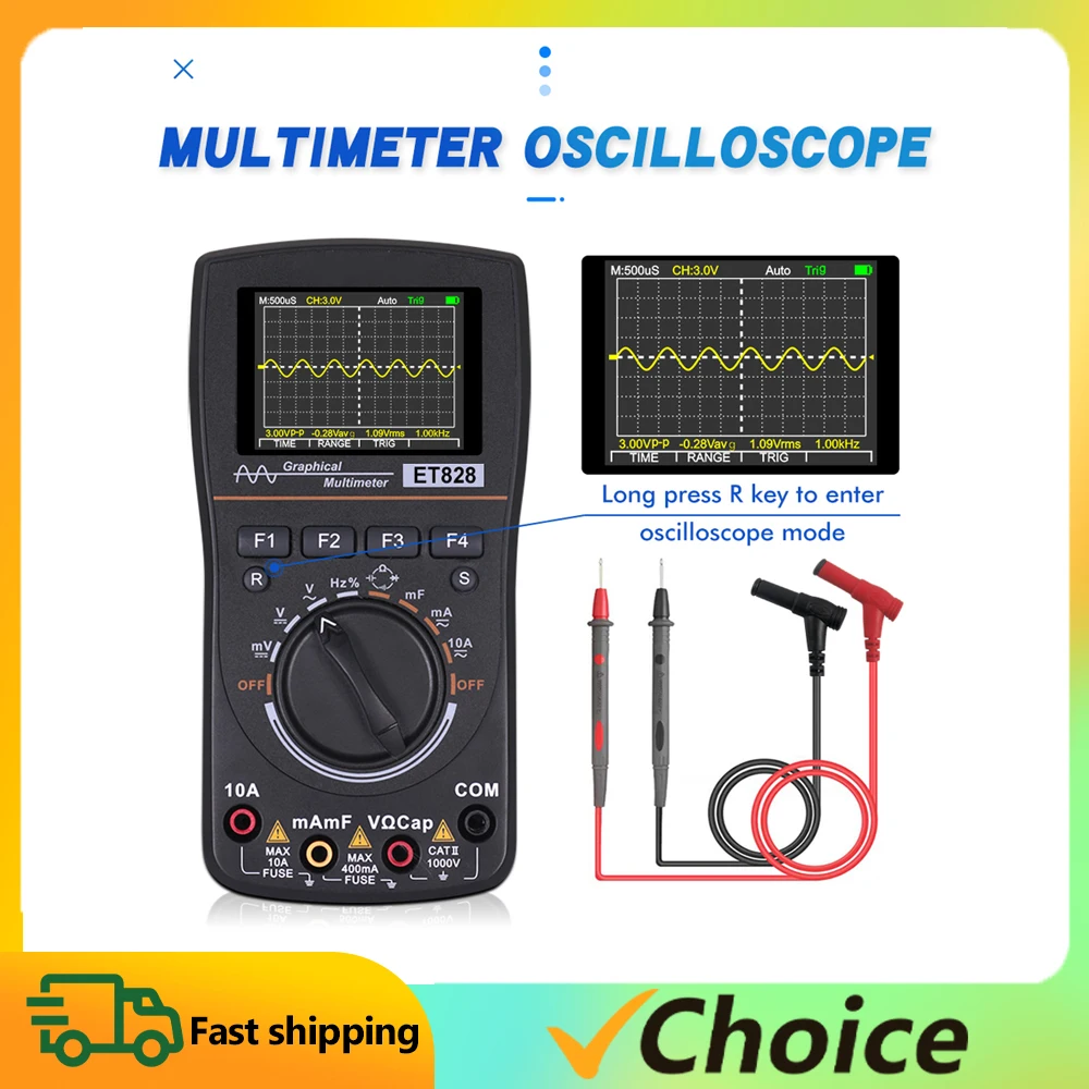 Intelligent Graphical Digital Oscilloscope Multimeter 2in1 with 2.4 Inches Color Screen 1MHz 2.5Msps for DIY and Electronic Test