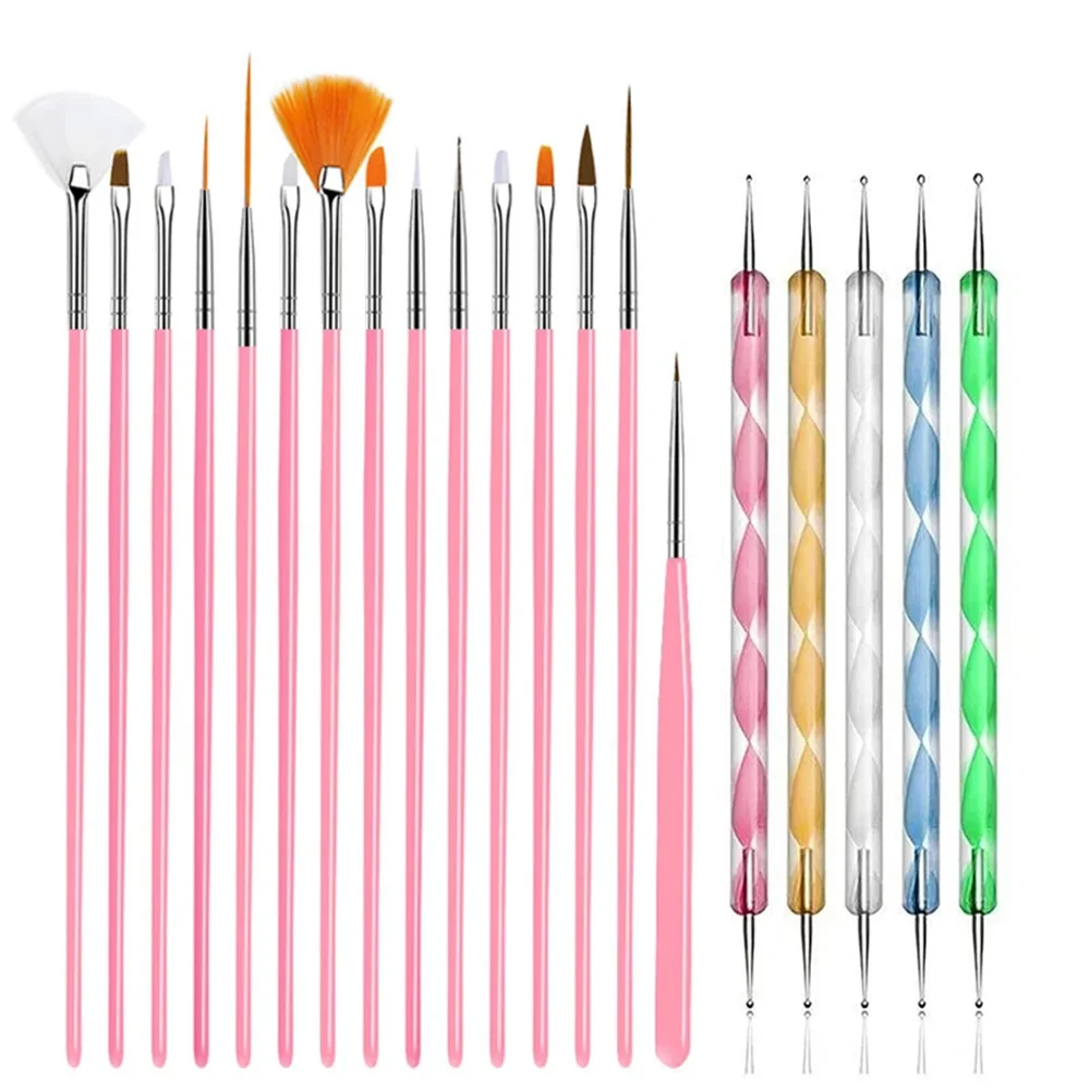 YIKOOLIN Nagelstift-Set 20-teilig, Nageldesign-Werkzeuge, 15-teiliges Nagelkunst-Pinsel-Set mit 5 Nagelpunktierstiften für den Heimgebrauch