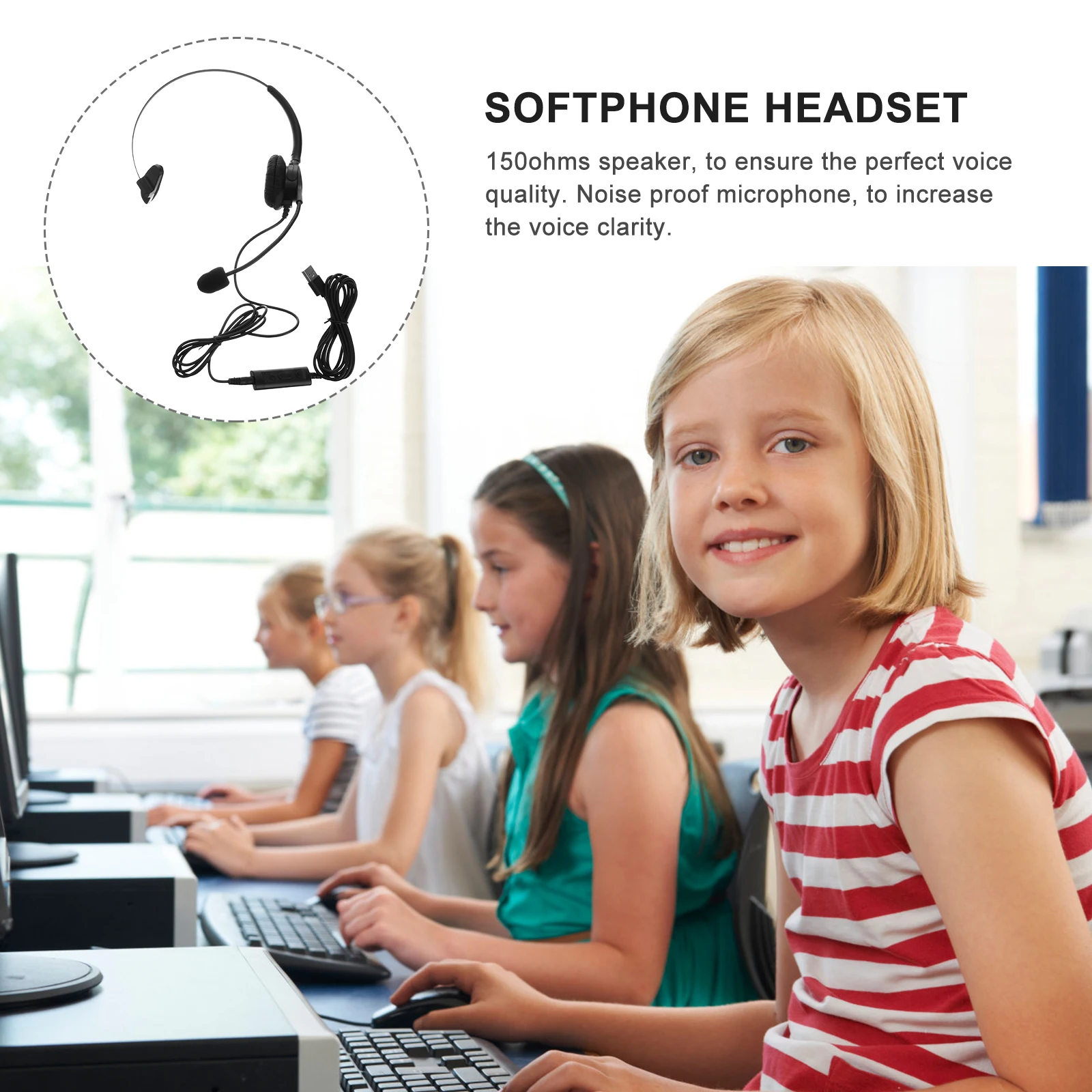 

USB Headset for Computer Microphone Call Center Office Desk Phone 150ohms Speaker Noise Canceling Adjustable