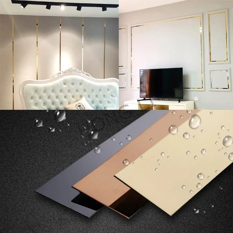 

1Roll Gold tape Mirror wall sticker Stainless Steel Flat Decorative Lines Background Wall Ceiling Edge Strip DIY home wall Decal