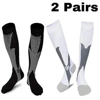 2 Pairs Running Men Compression Socks Fit Varicose Veins Football Soccer Stockings 30 Mmhg Atheletic Men Women Sports Socks