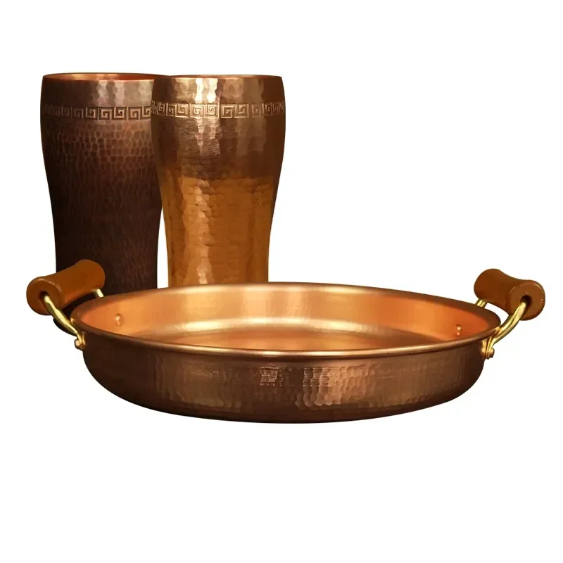 

Pan Barbecue Plate Pure Red Copper Beer Mug Set Barbecue Plate Fried Meat Plate Binaural Pan Pure Copper New Chinese Style