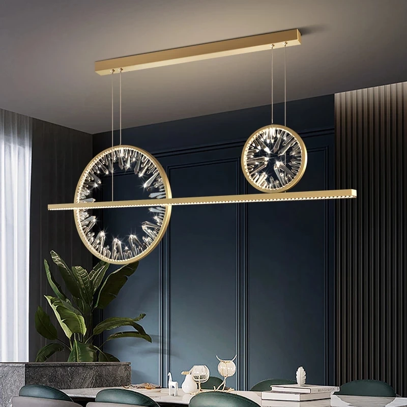 Modern LED Lustre Luxury Restaurant Pendant Lamp Dining Room Crystal Chandelier Kitchen Coffee Shop Bar Ring Strip Hanging Lamp