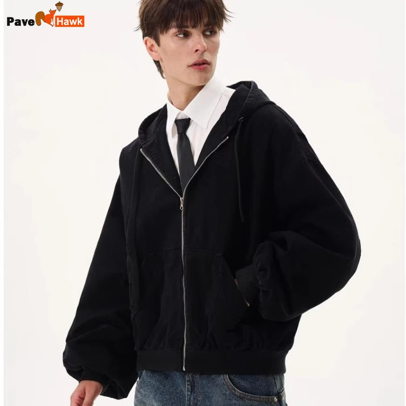 

Spring 2025 Hooded Mens Jacket Japanese Big Pocket Casual Sweatshirt Coats Contour Design Embroidery Drawstring Loose Outwear