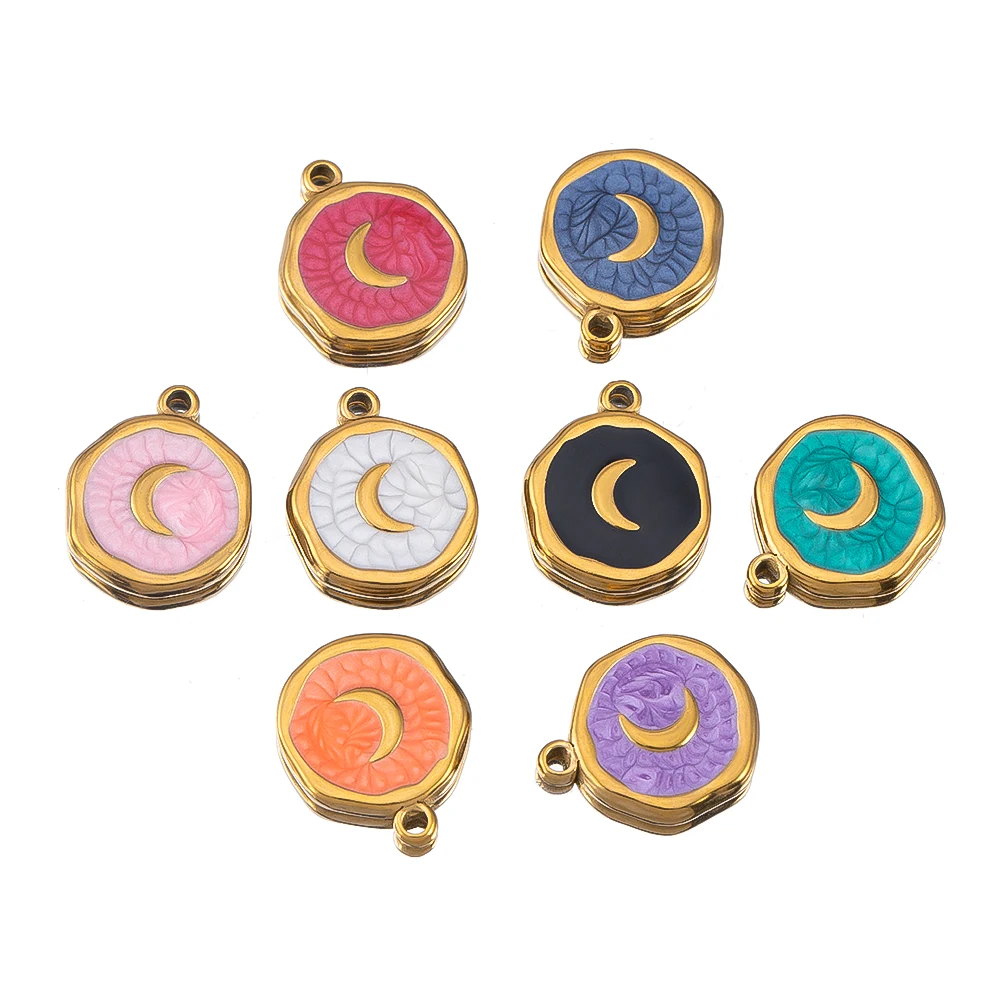 8 stuks goudkleurig roestvrij staal emaille hart oog zon ster ronde charme hangers DIY oorbellen ketting sieraden maken benodigdheden