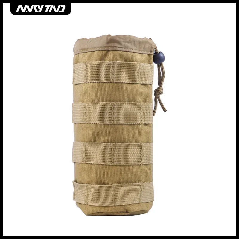 Tactical Water Bottle Bag Multi-Function Outdoor Adjustab Drawstrin Molly System Attached To Other Gear Nylon Hole Design Black