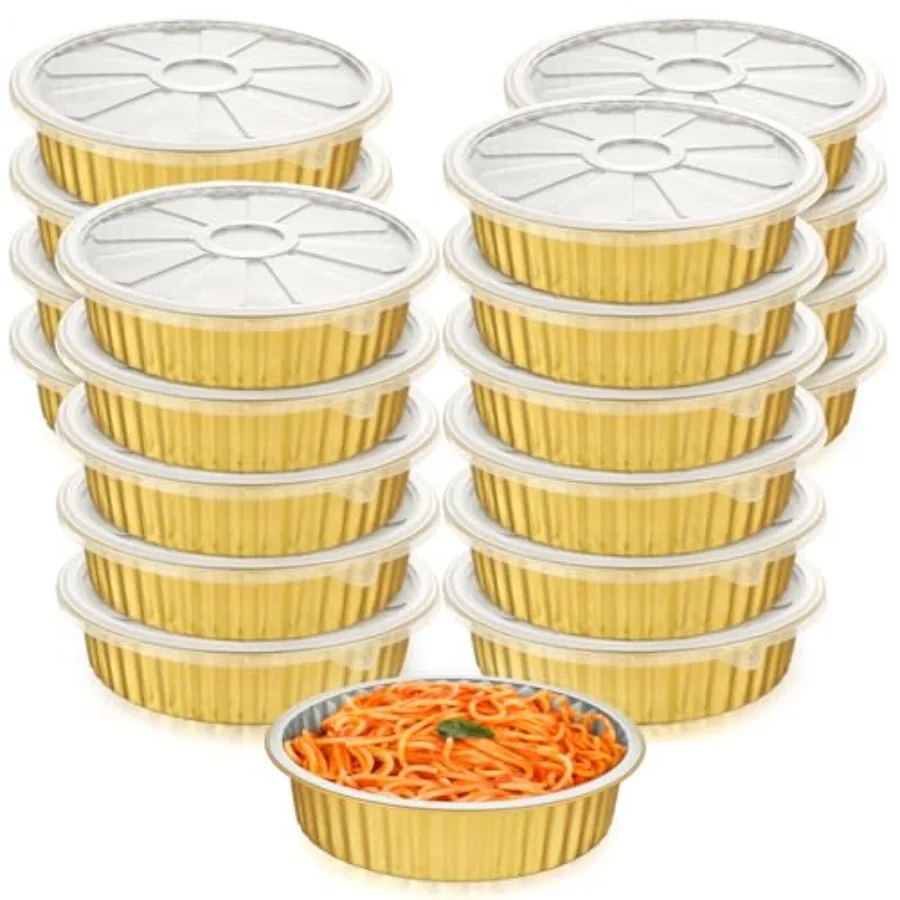 

20 Pcs Aluminum Foil Pans with Lids 2x Thicker Heavy Duty Foil Disposable Baking Pans Cookware Tin Food Containers for Cake Pie
