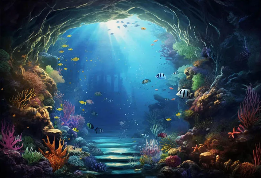 Mehofond Underwater Backdrop Maternity Baby Kids Birthday Party Seabed Fish Coral  Aquarium Decor Studio Photography Background