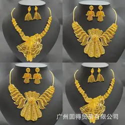 Orecchini collana placcati oro 24k medio oriente Dubai collana da sposa africana 2 pezzi Set di gioielli