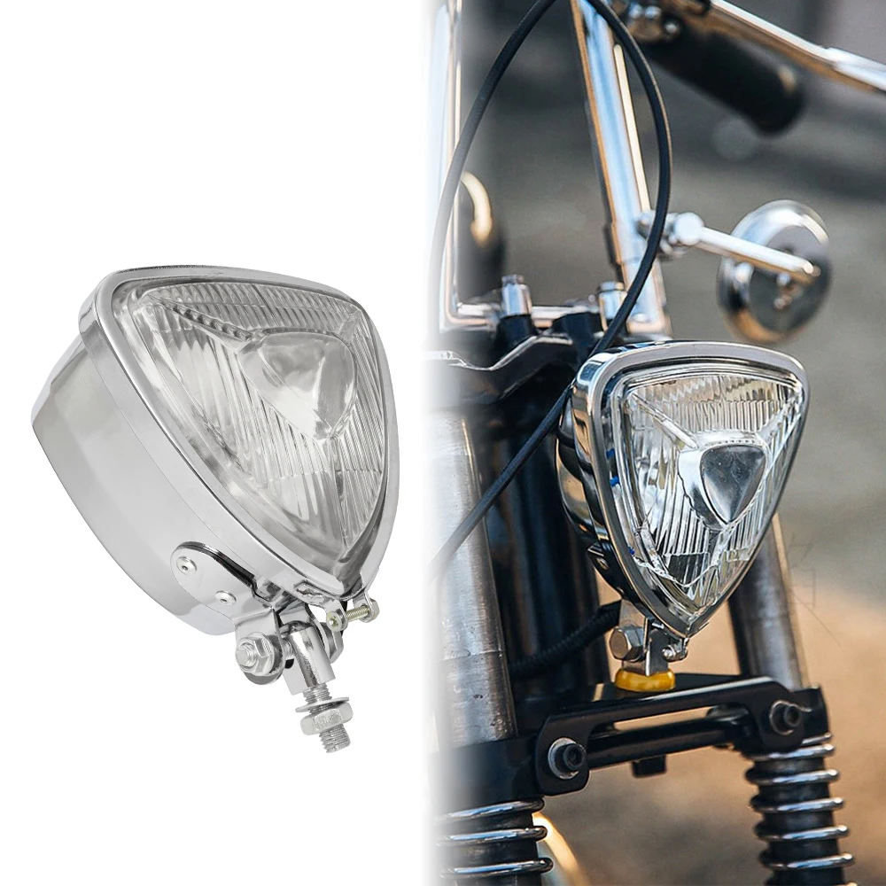 for Harley Honda Chopper Cruisers Bobber Custom Motorcycle Universal HeadLight Retro Triangle Headlamp