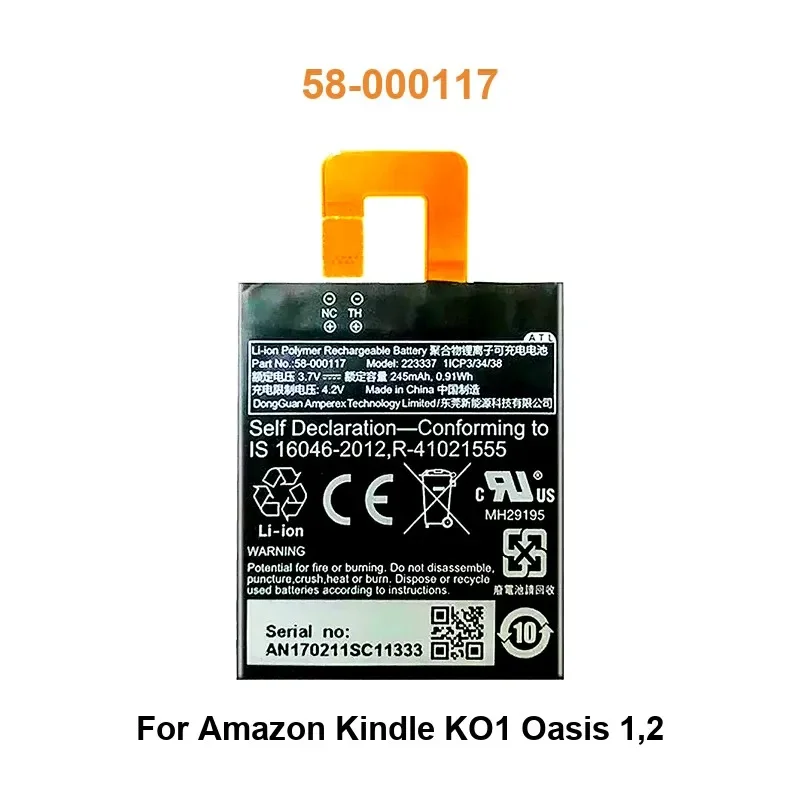 

Tablet Battery For Amazon Kindle KO1 Oasis 1,2 58-000117 245mAh Real Capacity