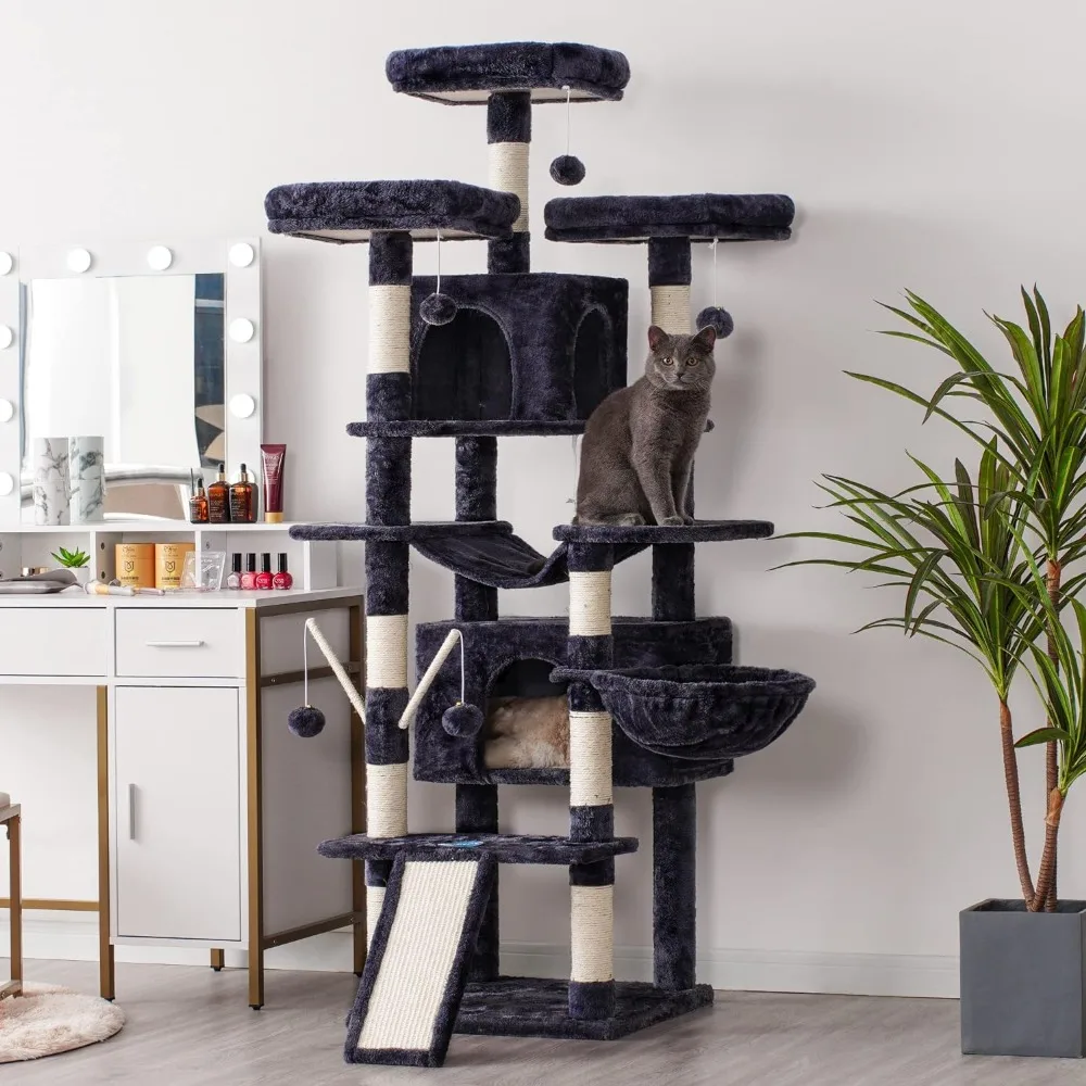 

71 Inches Large Cat Tower for Indoor Multi-Level Cat House with 3 Padded Perches Big Scratcher 2 Cat Condos and Scratching Posts