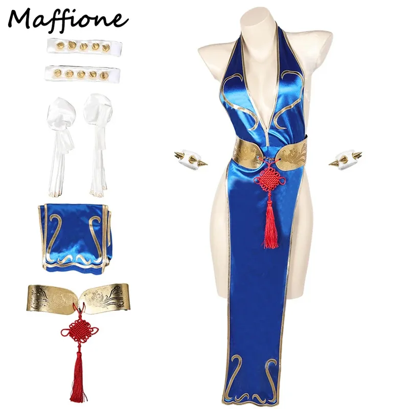 SF Chun-Li Swimsuit Cosplay Women Costume Sexy Jumpsuit Headgear Swimwear Set Bikini Outfits Halloween Carnival Suit if;3
