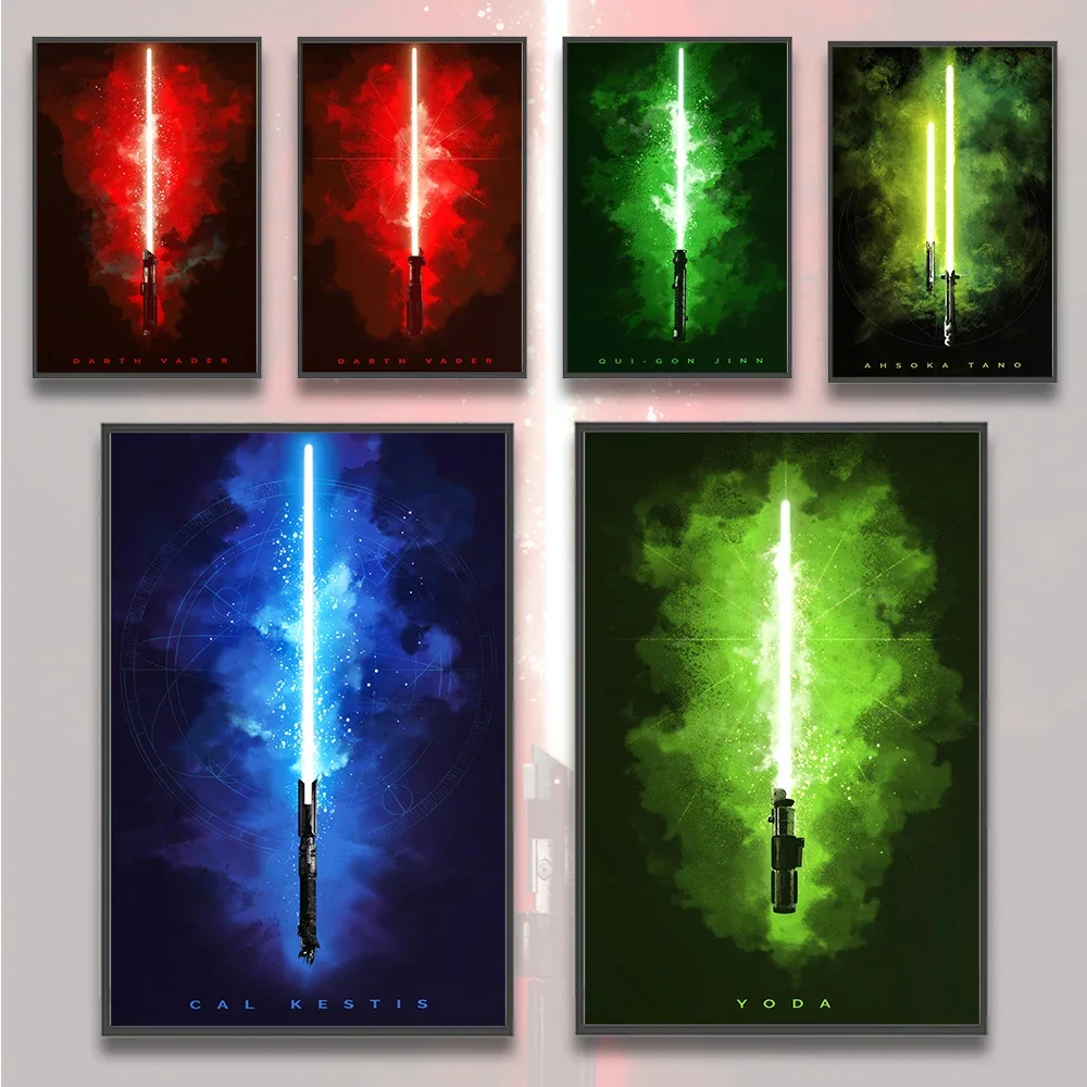 Disney Star Wars Lightsabers Self-adhesive Poster Wallpaper Figures Home Decoration Painting Wall Art Bedroom Cartoons Kid Gift