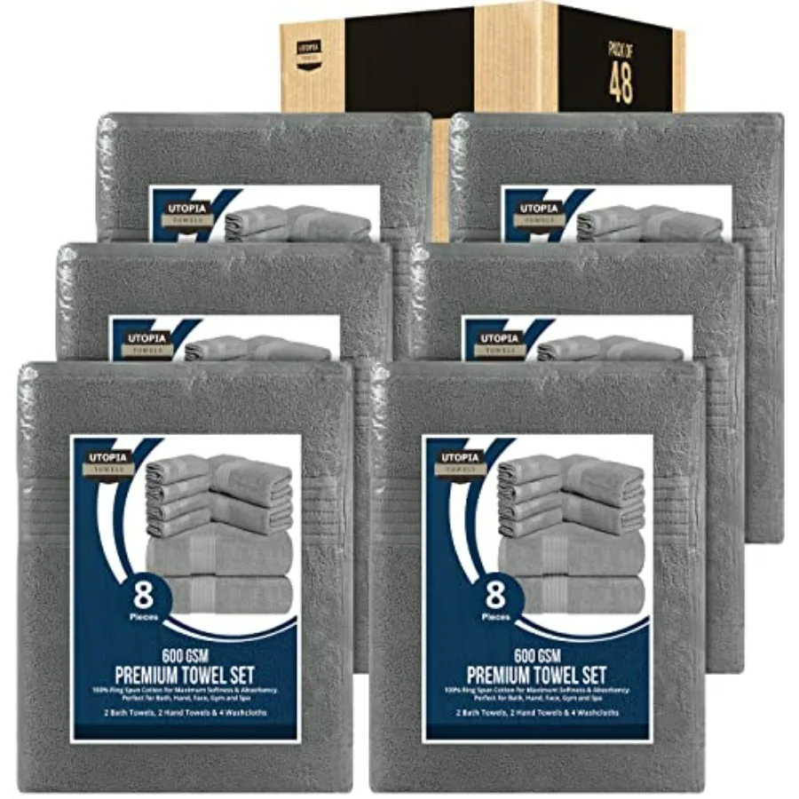 

48-Piece Premium Towel Set for Bathroom, Sports, and Hotel: 100 Ring Spun Cotton, Highly Absorbent, Grey