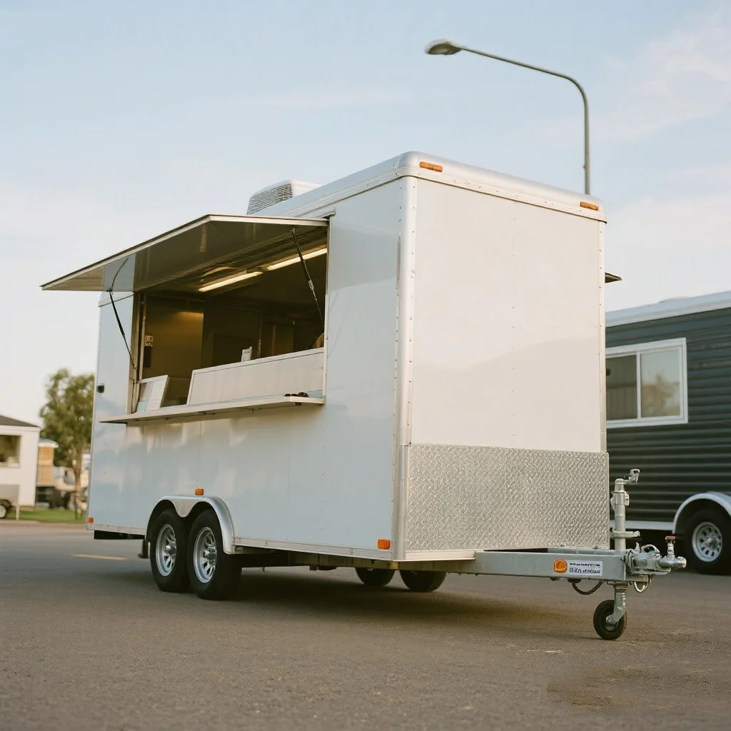 ตู้รถพ่วงอาหารมือถือ American Standard พร้อมร้านอาหาร CE รถพ่วงอาหารสุนัขร้อน Pizza Street Kitchen Van Square Food Truck