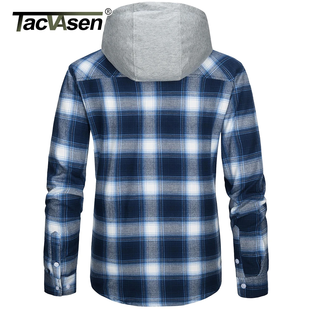 TACVASEN Lightweight Flannel Hooded Shirt Jacket Men's Long Sleeve Plaid Jacket Casual Button Down Shirt with Pocket