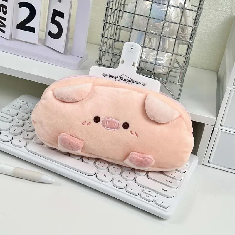 1pcs Japanese Cute Plush Pig Pencil Case Multi-functional Storage Bag Large-capacity Student Desktop Stationery Pencil Bag