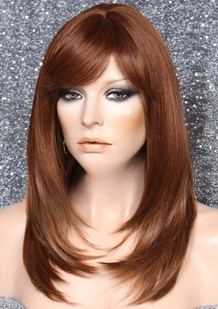 

hair blend Full Wig Layered Straight bangs Heat OK Auburn mix 1031 PL