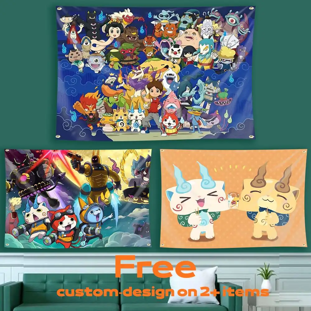 Lovely Y-Yo-kai Watch Anime Flag Tapestry Banner for Bedroom Living Room Outdoor Camping Custom Supported