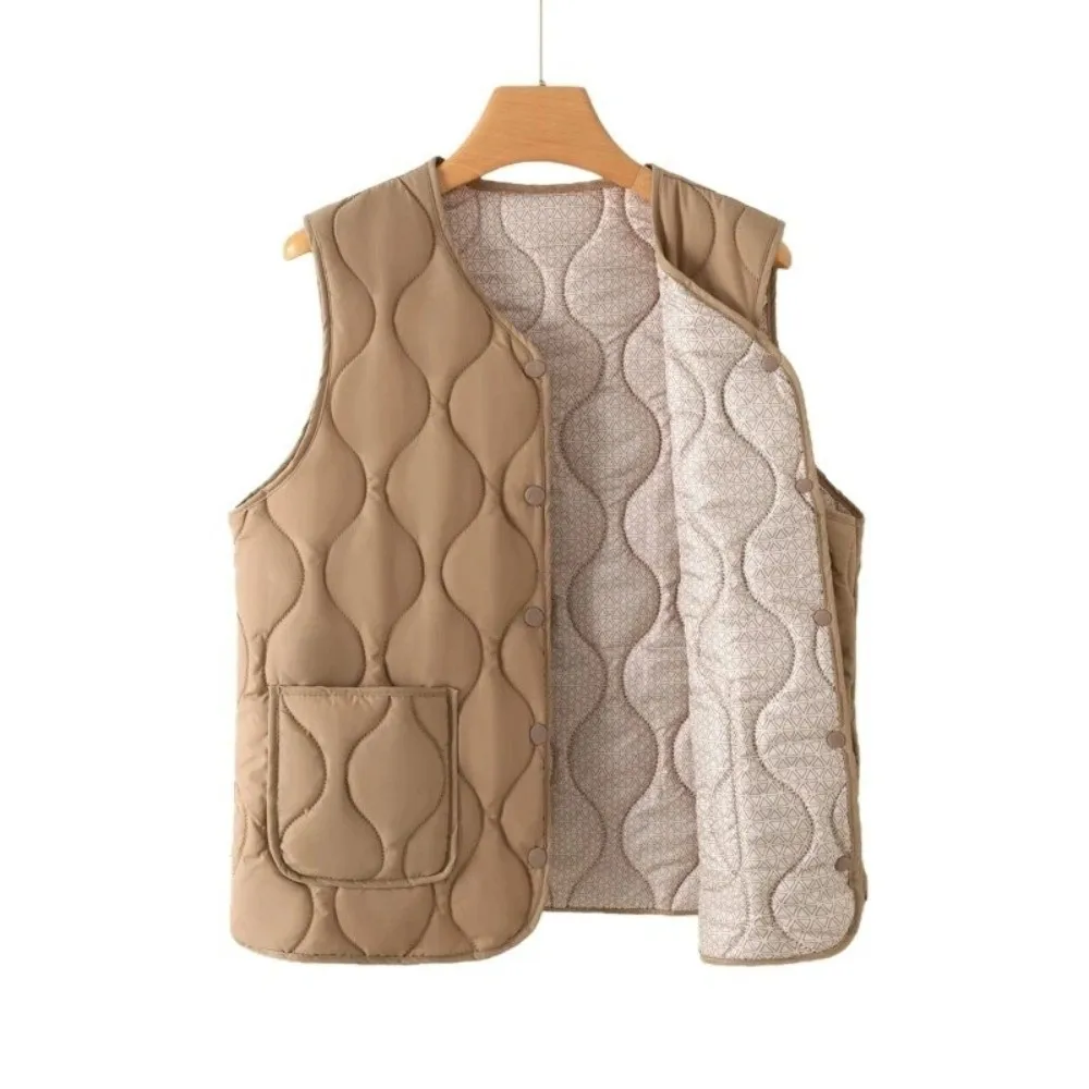 Fashion Snap Button Women's Vest Sleeveless Plus Size Cotton Vest Warm Cotton Fill Loose Waistcoat Autumn Winter