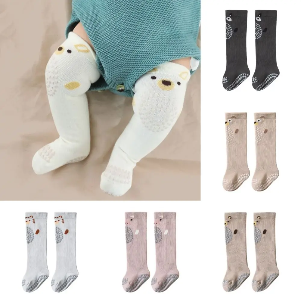 2 pairs Cartoon Animal Baby Knee Pads Socks Anti Slip Knee High Newborn Long Socks Cute Crawling Safety Floor Stockings