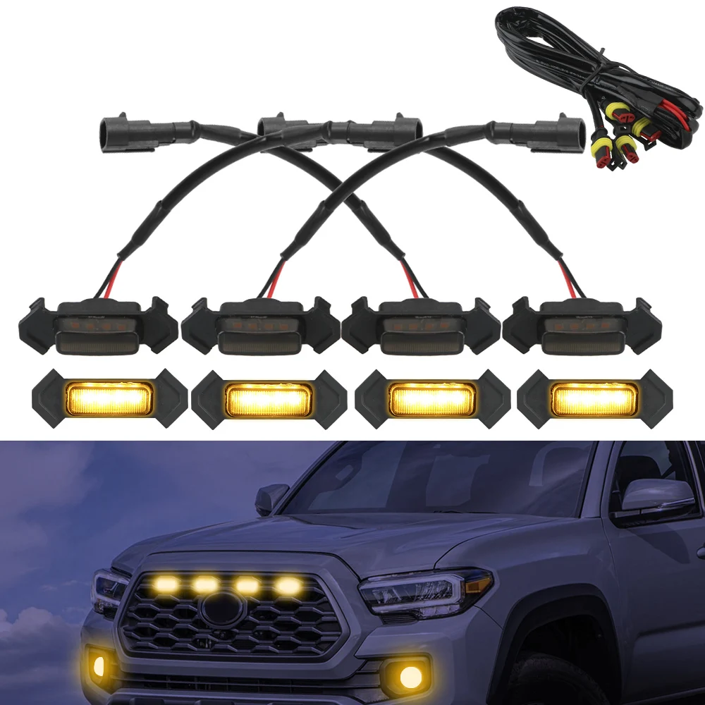 Front Grille Lighting Kit Car Styling Accessories 4Pcs/Set Car LED Grille Amber Lights 12V