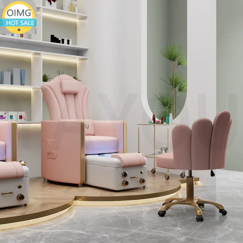 Pedicure Chairs Modern Pink PU Leather Salon Pedicure Queen Bakcrest Throne Foot Spa Chair for Nail Salon