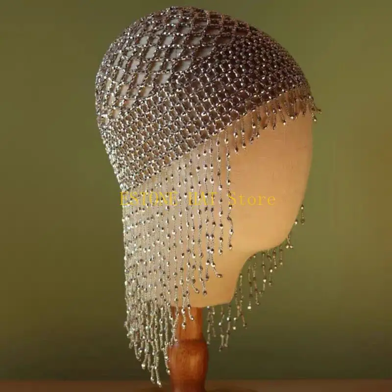 49MF Beaded Cap Headpiece Exotic Belly Dance Hair Accessory for Party Wedding