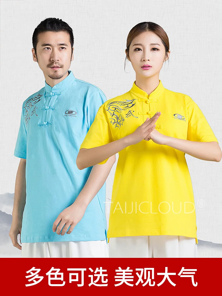 Short Sleeve Tai Chi Uniform for Men and Women, Lightweight T-Shirt, Chinese Style, Cotton, Martial Arts, Training Shirt, Summer