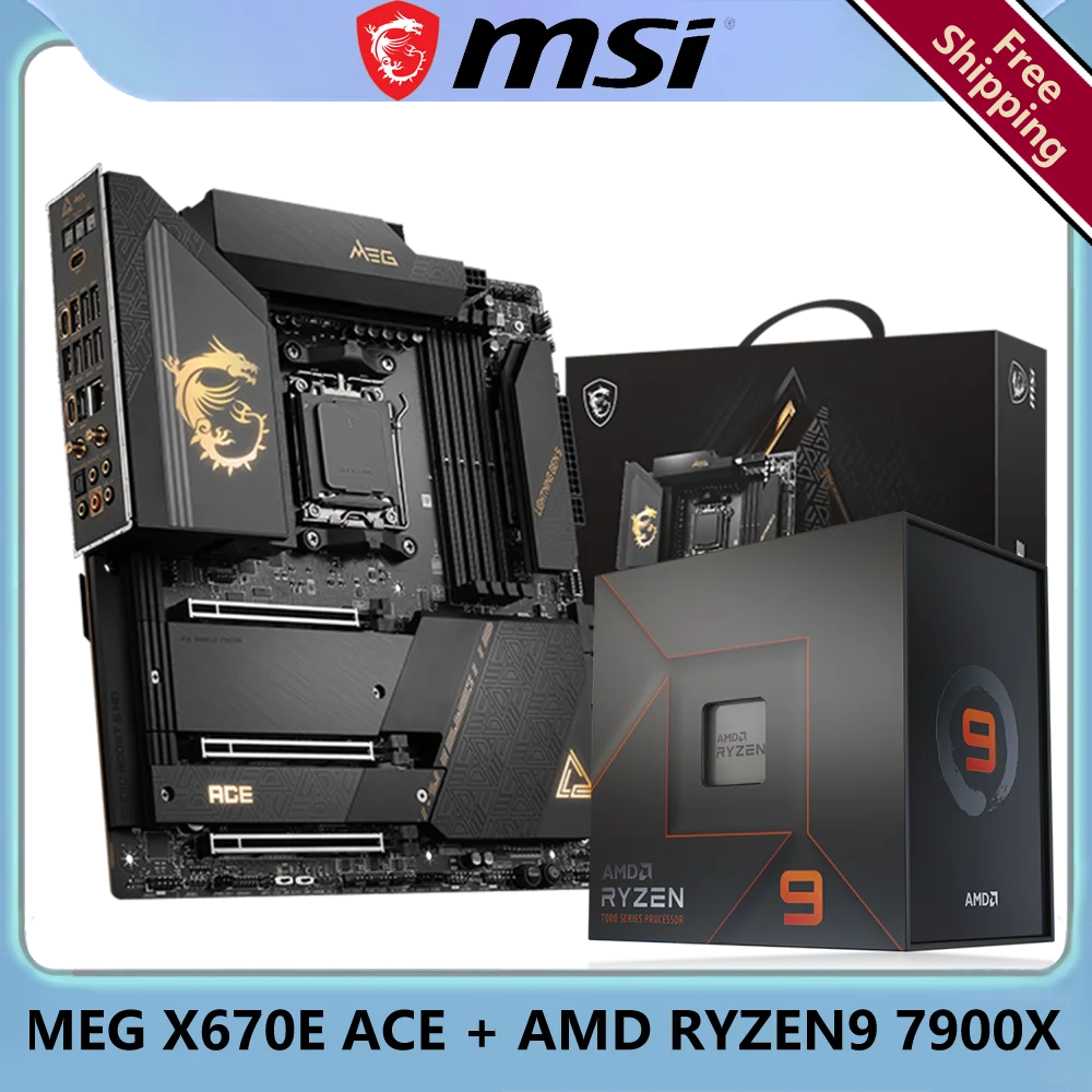 AMD RYZEN9 7900X CPU + MSI MEG X670E ACE DDR5 Socket AM5 X670 WiFi E-ATX Computer Hardware & Software Gaming PC Motherboard