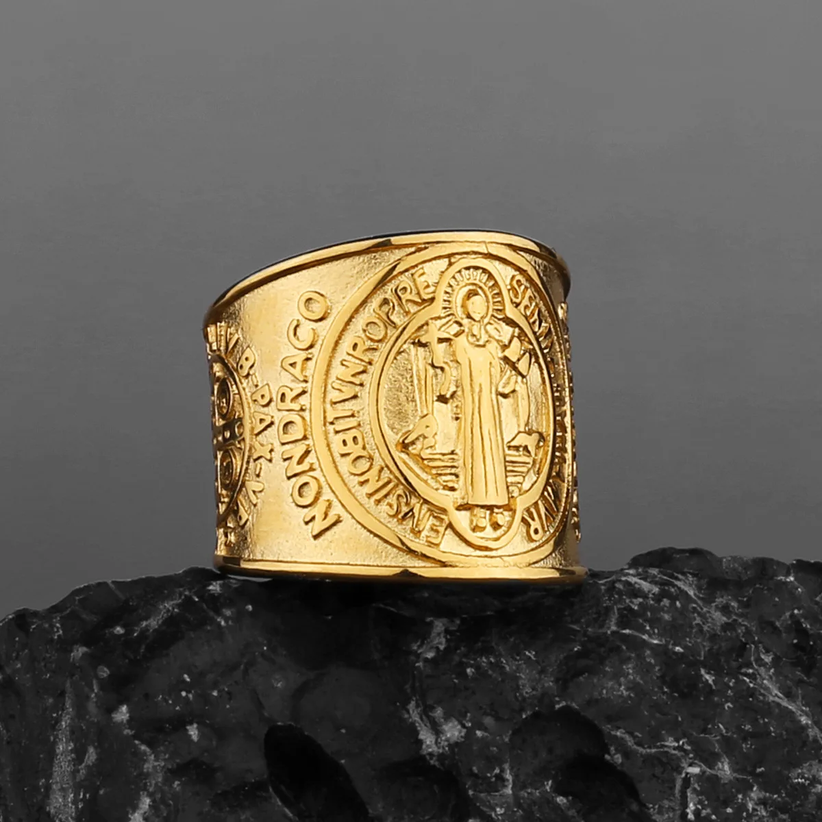 Wide Edge Cross Titanium Steel Ring Vintage Simple Exaggerated Religious Ring Men's Hip Hop Stainless SteelGothic