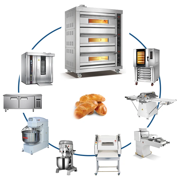 Electric Deck Oven Rotary Oven Dough Mixer Proofer Complete Baking Bakery Equipment