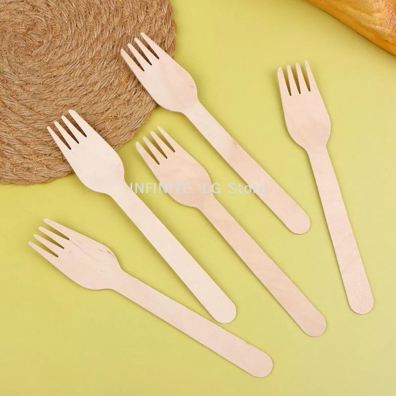 100Pcs Disposable Wooden Forks For Dessert Cake Salad Ice Cream Fruit Tableware Kitchen Wedding Birthday SuppliesINFINITE -LG