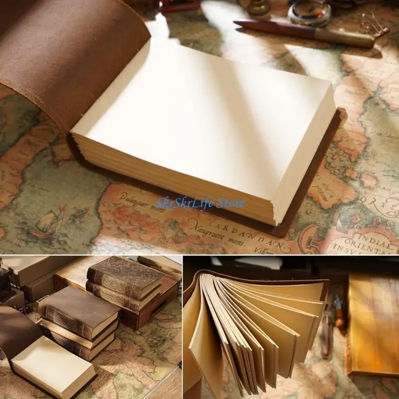E65E Exquisite Antique Leather Notebook Handmade Embossed Floral Cover