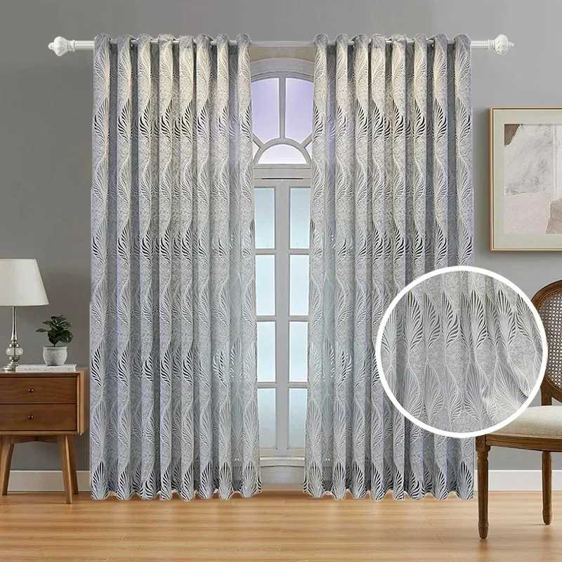 1PC White and GREY Jacquard European Style Thickened High-end Curtains for Bedroom Transparent Tulle for Living Room