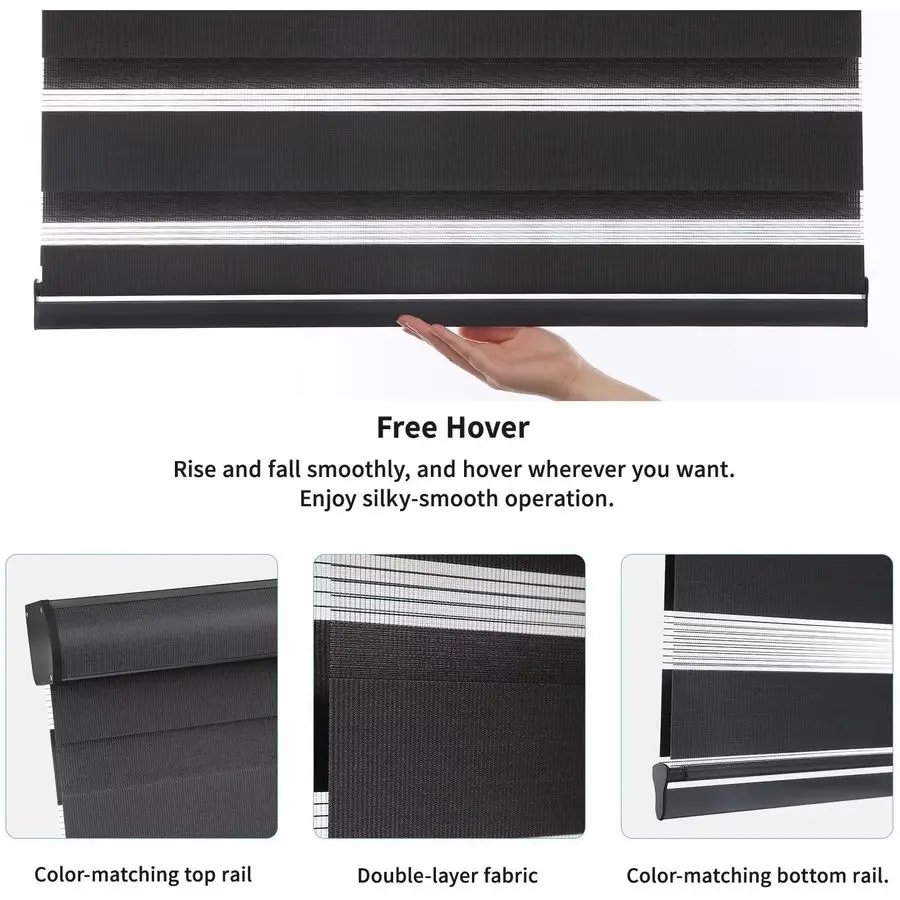 Cordless Zebra Blinds with FreeStop Function Dual Layer Light Filtering amp Privacy Sheer Shades for Day and Night Easy Install view 4