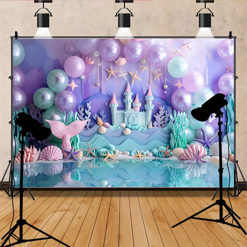 SHENGYONGBAO Fairy Castle Mermaid Seashells Circus Tent Photography Backdrops Balloons Birthday Party Decor Background NR-01