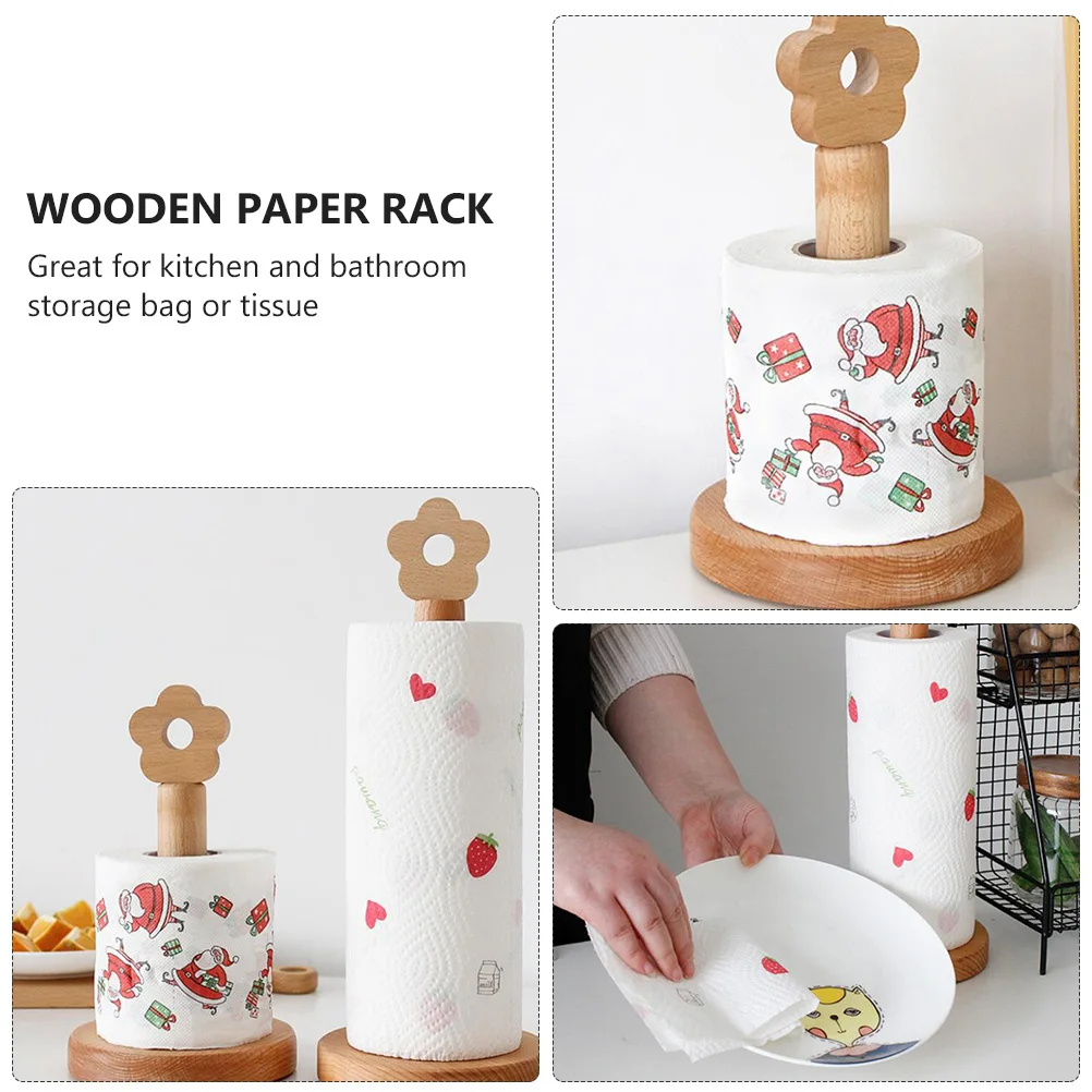 

1Pcs Paper Towel Holder Vertical Wood Roll Paper Stand Rack Khaki Kitchen Bathroom Tissue Storage Organizer Modern Minimalist