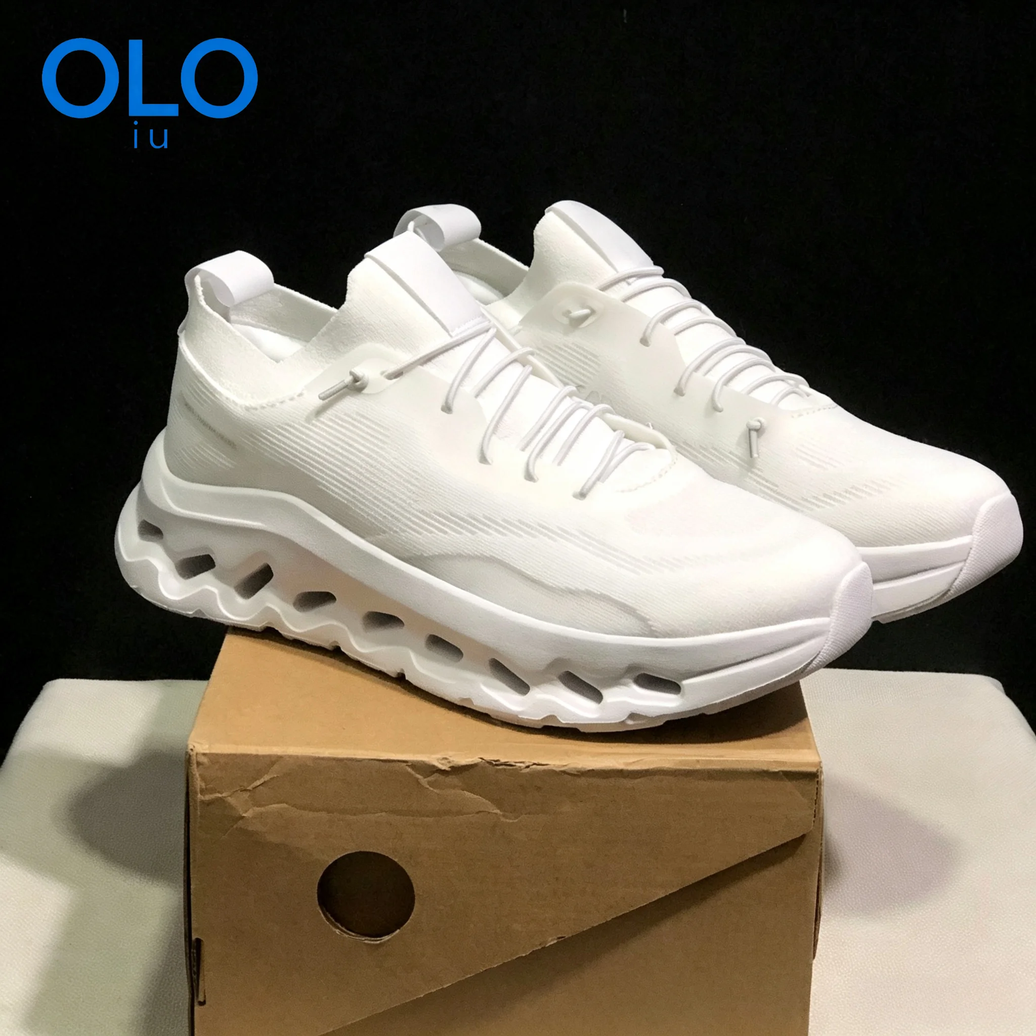 Scarpe da corsa in maglia bianca, unisex, con suola spessa e ammortizzante, scarpe sportive da allenamento all'aperto