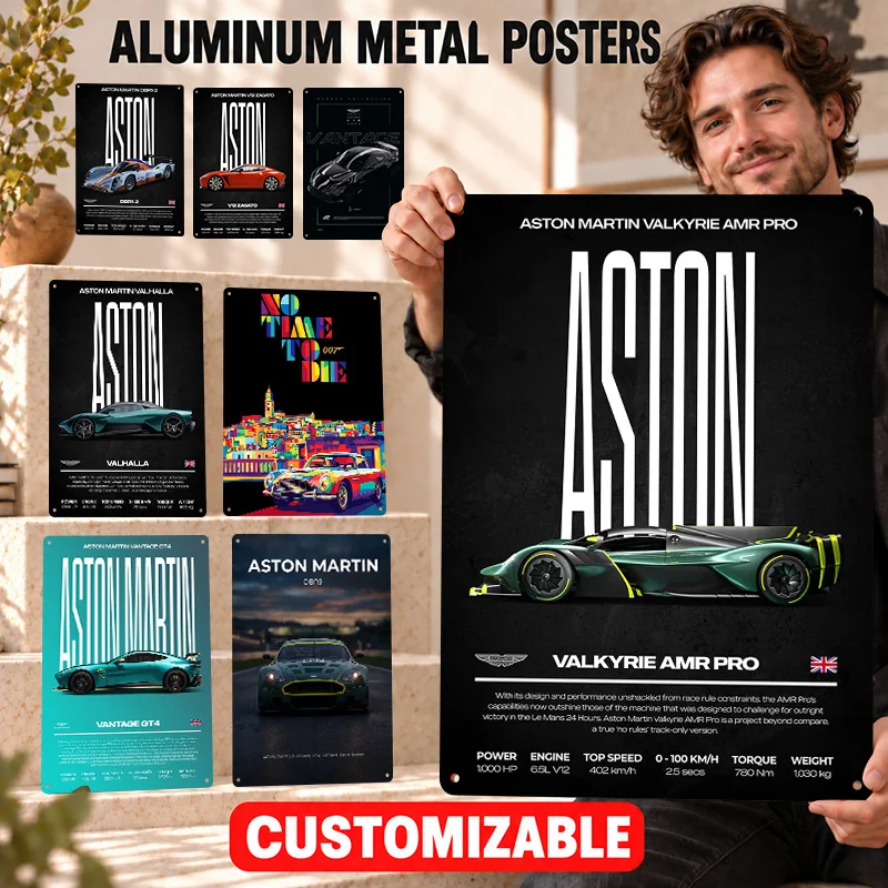Aston Martin Car Textured Metal Posters Personalized Aluminum Sign Motoring Inspired Design Wall Art For Automotive Workshop