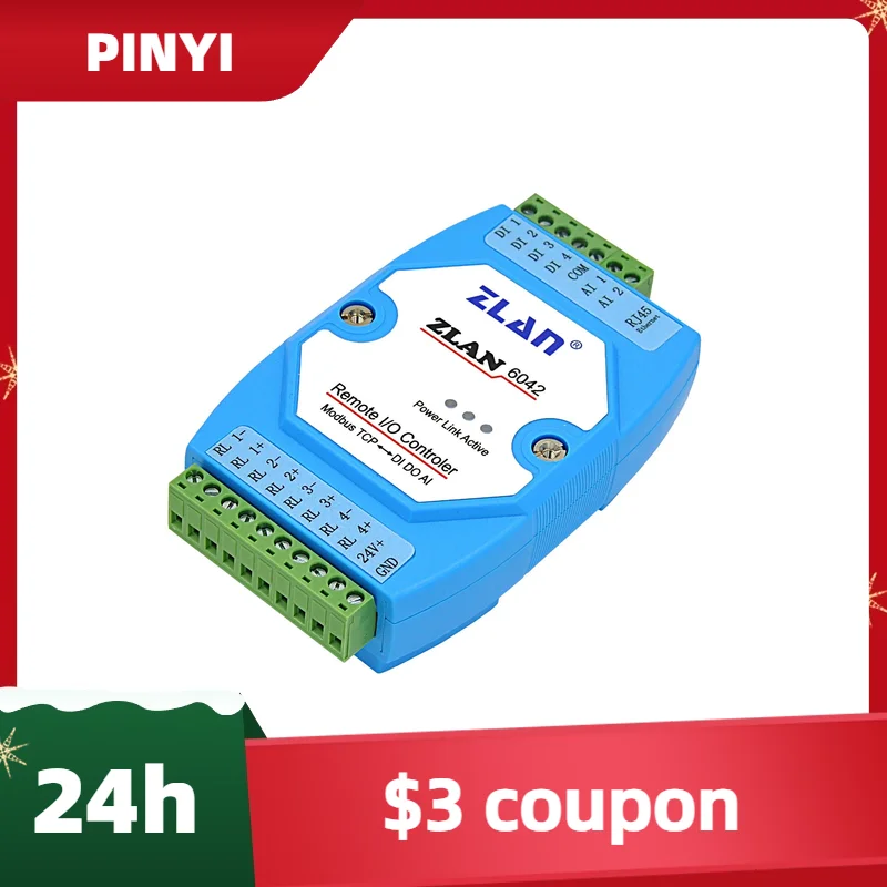 2 Ai Di 4 Do Ethernet Rs485 Io Modbus Tcp Rtu 4 Channels A/d Acquisition I/o Module Analog Digital Input Output Relay Zlan6042