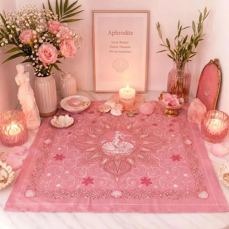 Tarot Cloth Neutral Tarot Cloth Astrology Sun Tarot Altar Cloth Pink Aphrodite Venus Goddess Seashell Floral Witchy Divination